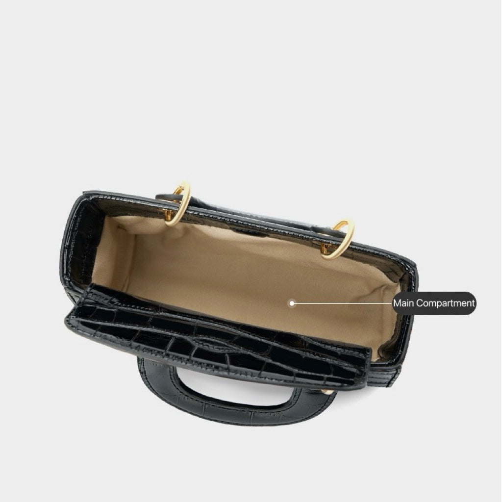 Elegante Damenhandtasche aus echtem Leder mit Henkel – Klassischer Stil mit Krokodilprägung