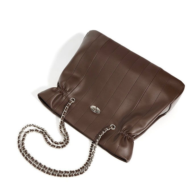 Minimalistische Umhängetasche aus echtem Leder für Damen mit großer Kapazität und Kette
