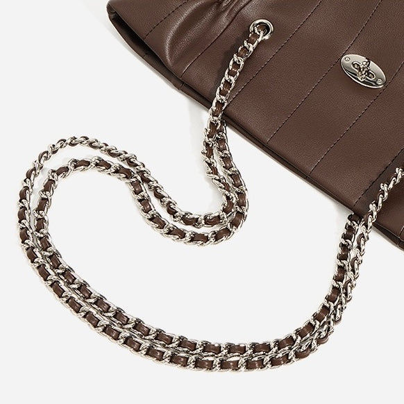 Minimalistische Umhängetasche aus echtem Leder für Damen mit großer Kapazität und Kette