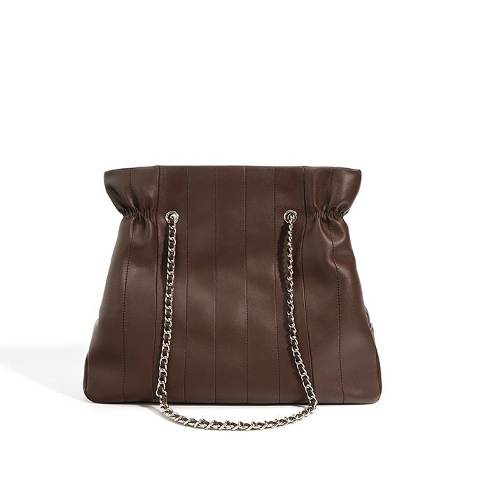 Minimalistische Umhängetasche aus echtem Leder für Damen mit großer Kapazität und Kette