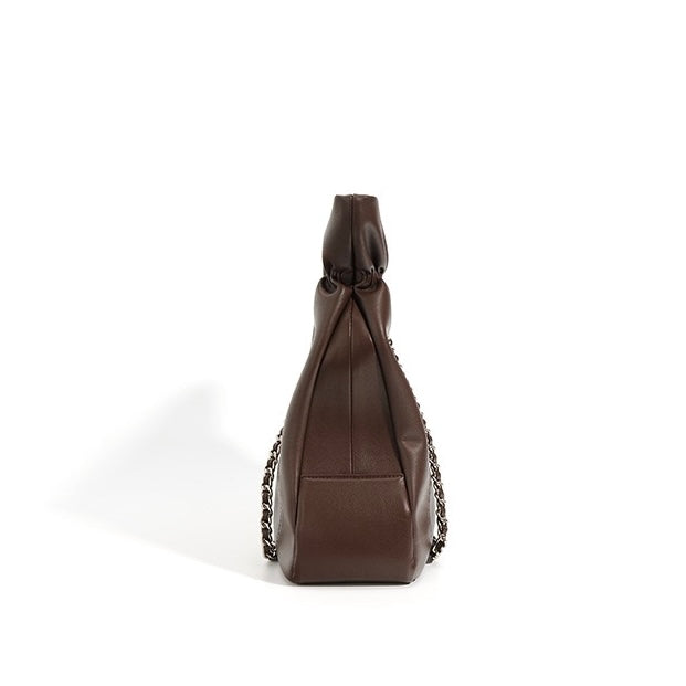 Minimalistische Umhängetasche aus echtem Leder für Damen mit großer Kapazität und Kette