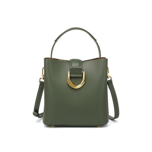 Women’s Genuine Leather Bucket Shoulder Bag – Large Capacity Crossbody for Daily Commute