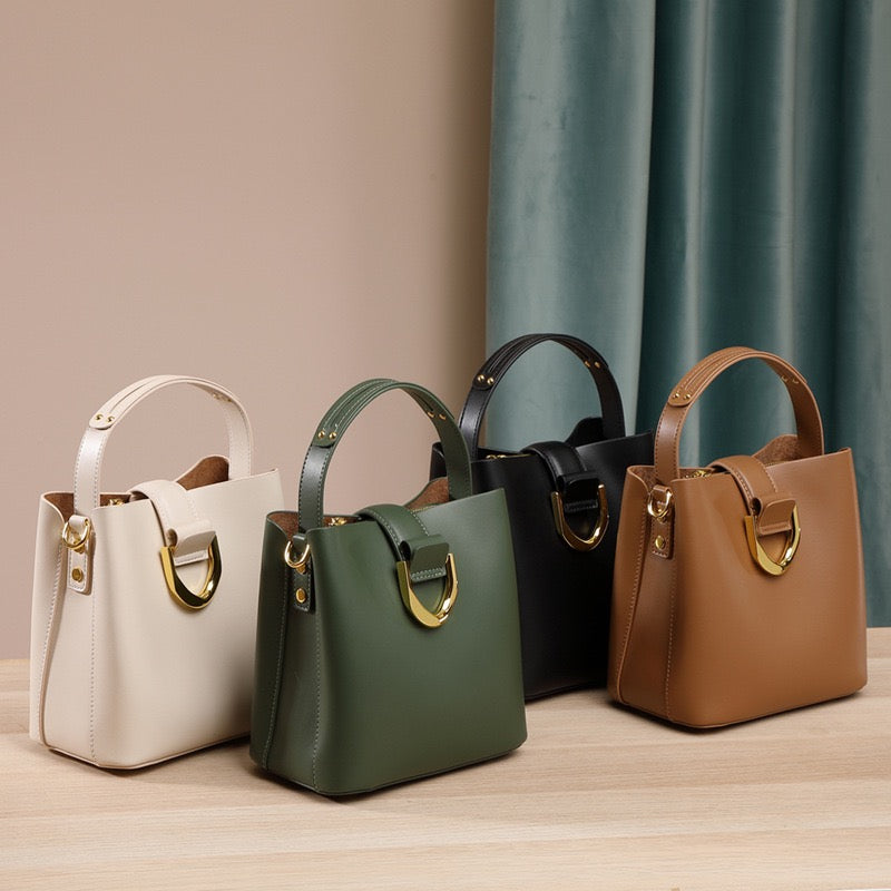Sac seau en cuir véritable pour femme – Sac bandoulière grande capacité pour les déplacements quotidiens