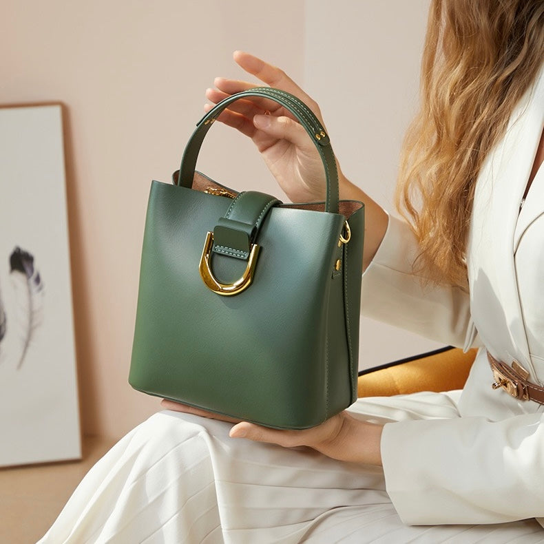 Sac seau en cuir véritable pour femme – Sac bandoulière grande capacité pour les déplacements quotidiens