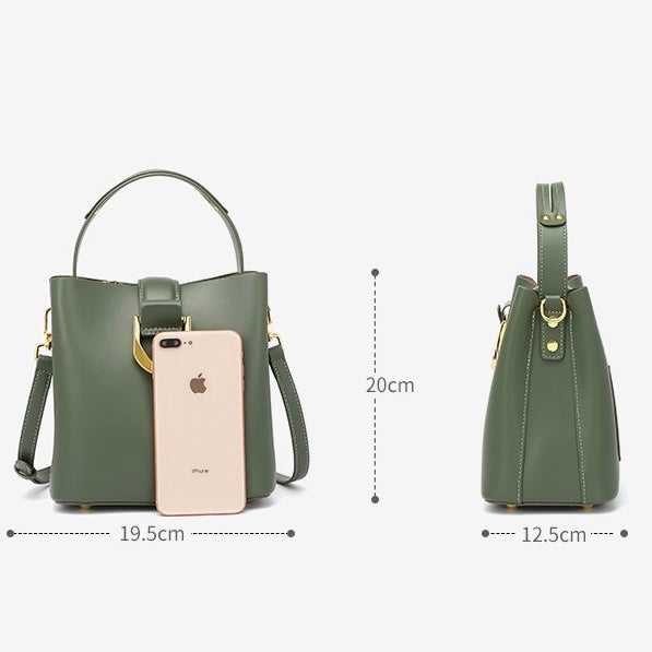 Sac seau en cuir véritable pour femme – Sac bandoulière grande capacité pour les déplacements quotidiens