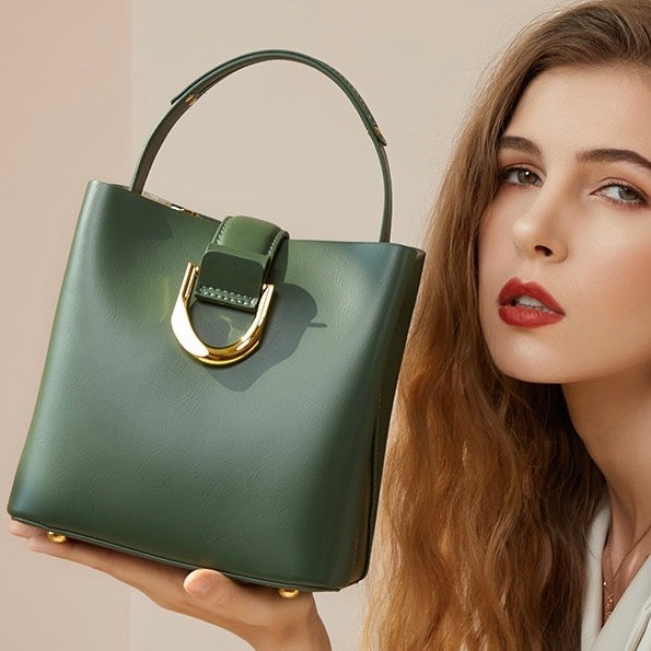 Sac seau en cuir véritable pour femme – Sac bandoulière grande capacité pour les déplacements quotidiens