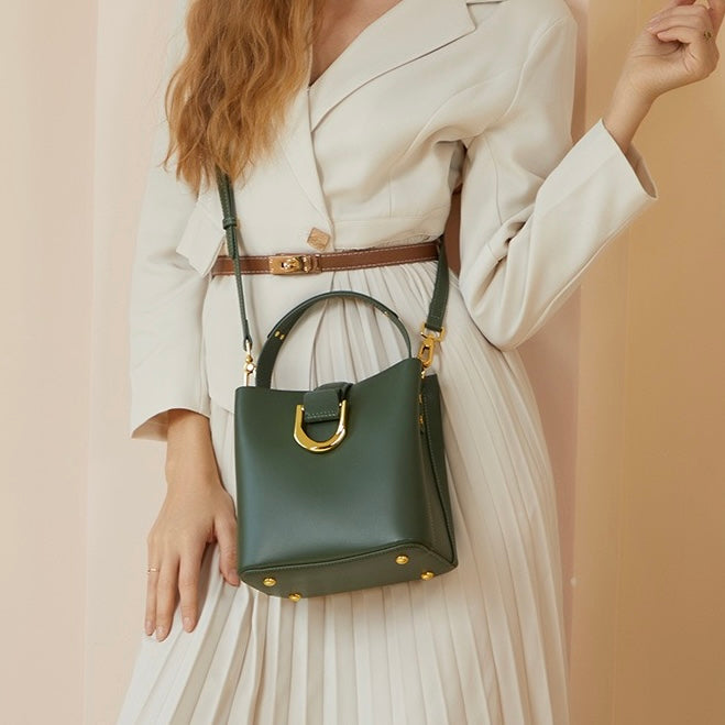 Sac seau en cuir véritable pour femme – Sac bandoulière grande capacité pour les déplacements quotidiens