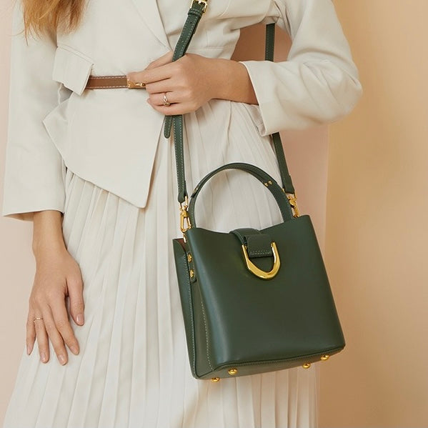 Sac seau en cuir véritable pour femme – Sac bandoulière grande capacité pour les déplacements quotidiens