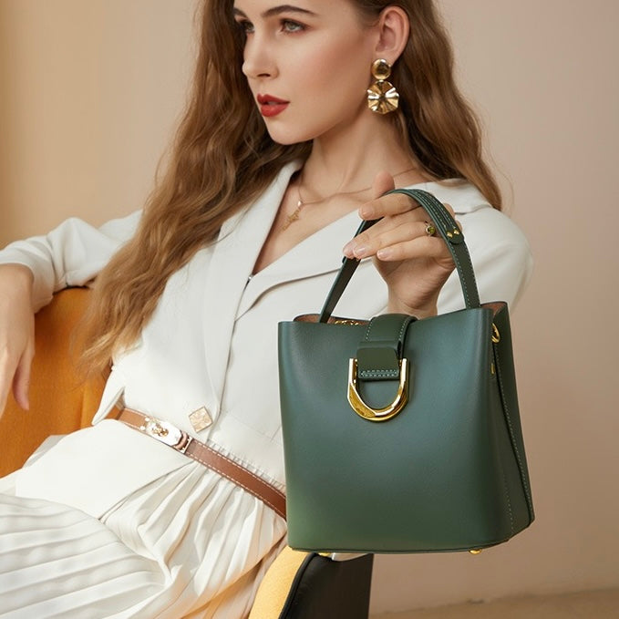 Sac seau en cuir véritable pour femme – Sac bandoulière grande capacité pour les déplacements quotidiens
