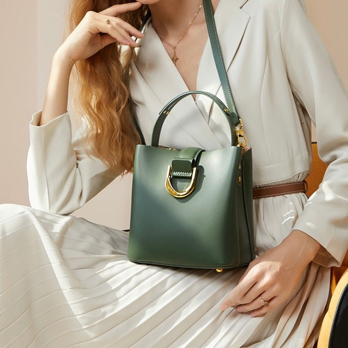 Sac seau en cuir véritable pour femme – Sac bandoulière grande capacité pour les déplacements quotidiens