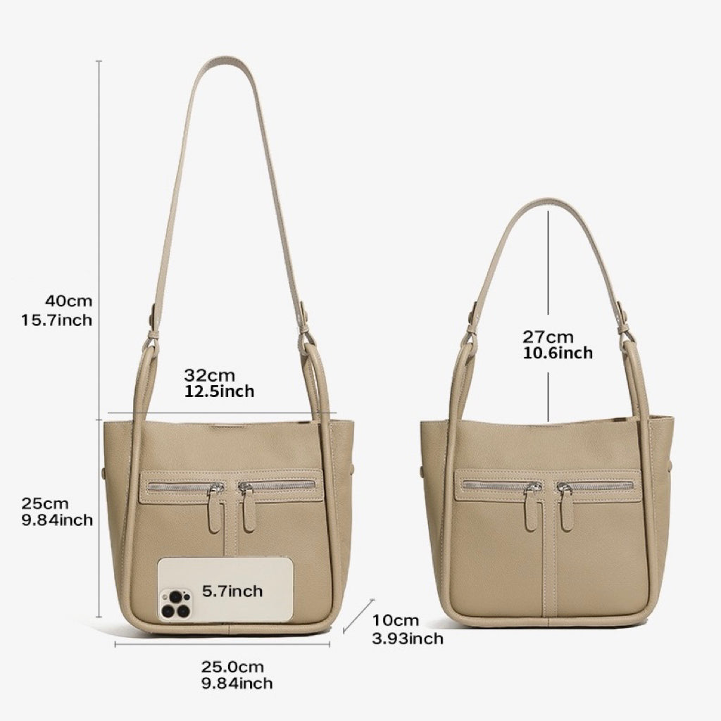 Nischen-Luxustasche aus genarbtem Leder für Damen – Doppelreißverschluss-Design mit herausnehmbarem Innenfutter