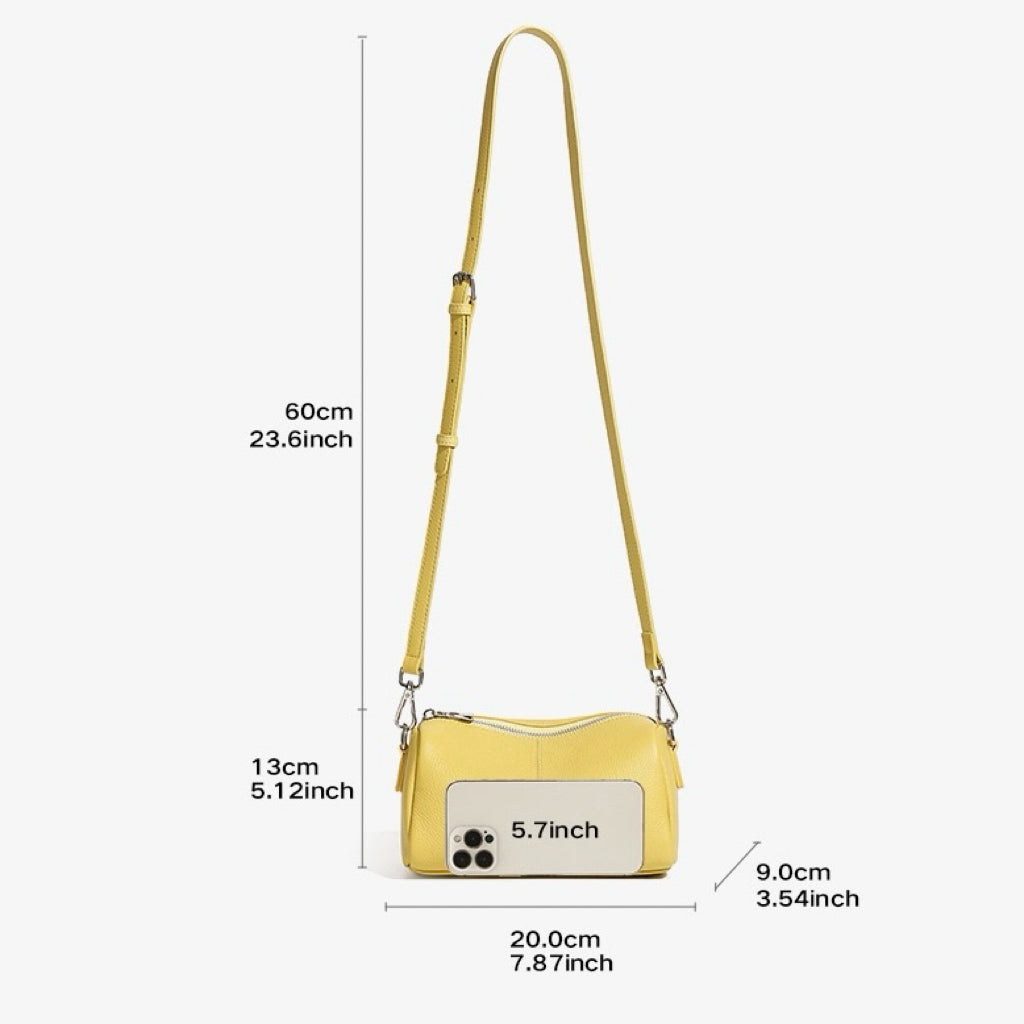 Damen-Clutch aus weichem Rindsleder mit Top-Grain-Muster, zylinderförmig