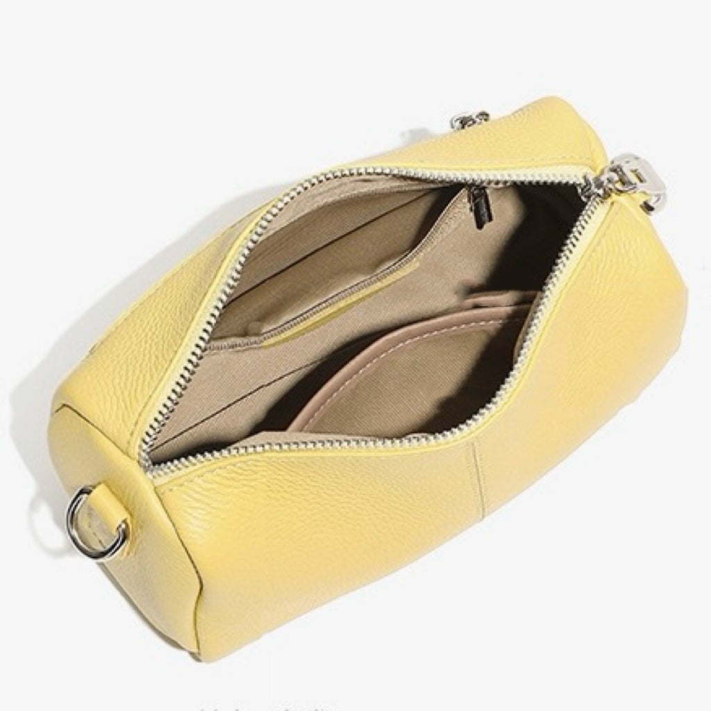 Damen-Clutch aus weichem Rindsleder mit Top-Grain-Muster, zylinderförmig