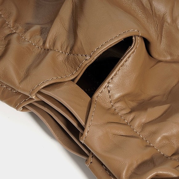 Umhängetasche aus echtem Leder im Lazy-Style mit Kordelzug für Damen
