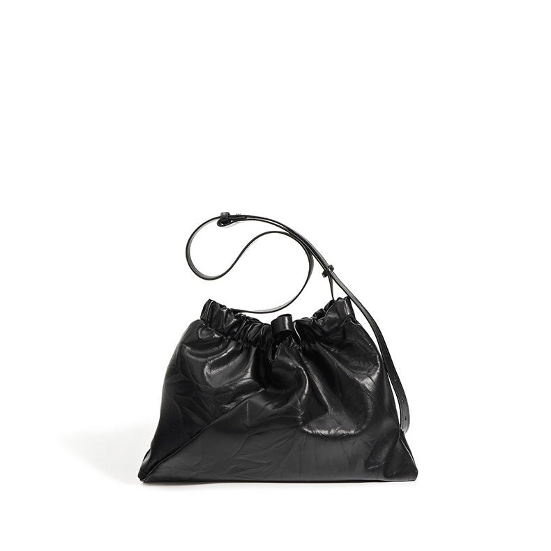 Umhängetasche aus echtem Leder im Lazy-Style mit Kordelzug für Damen