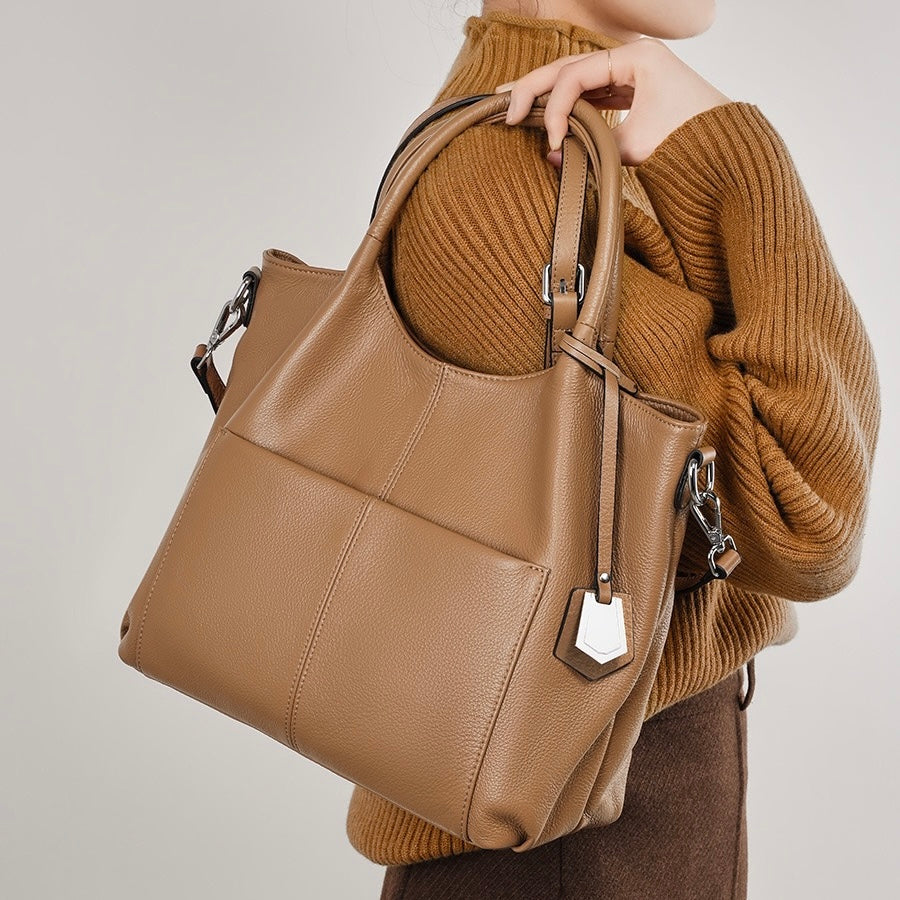 Sac fourre-tout grande capacité en cuir véritable pour femme – Style décontracté élégant