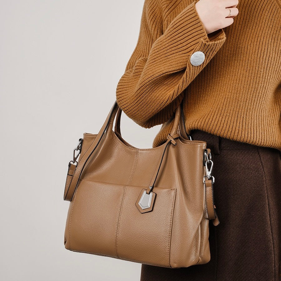 Sac fourre-tout grande capacité en cuir véritable pour femme – Style décontracté élégant
