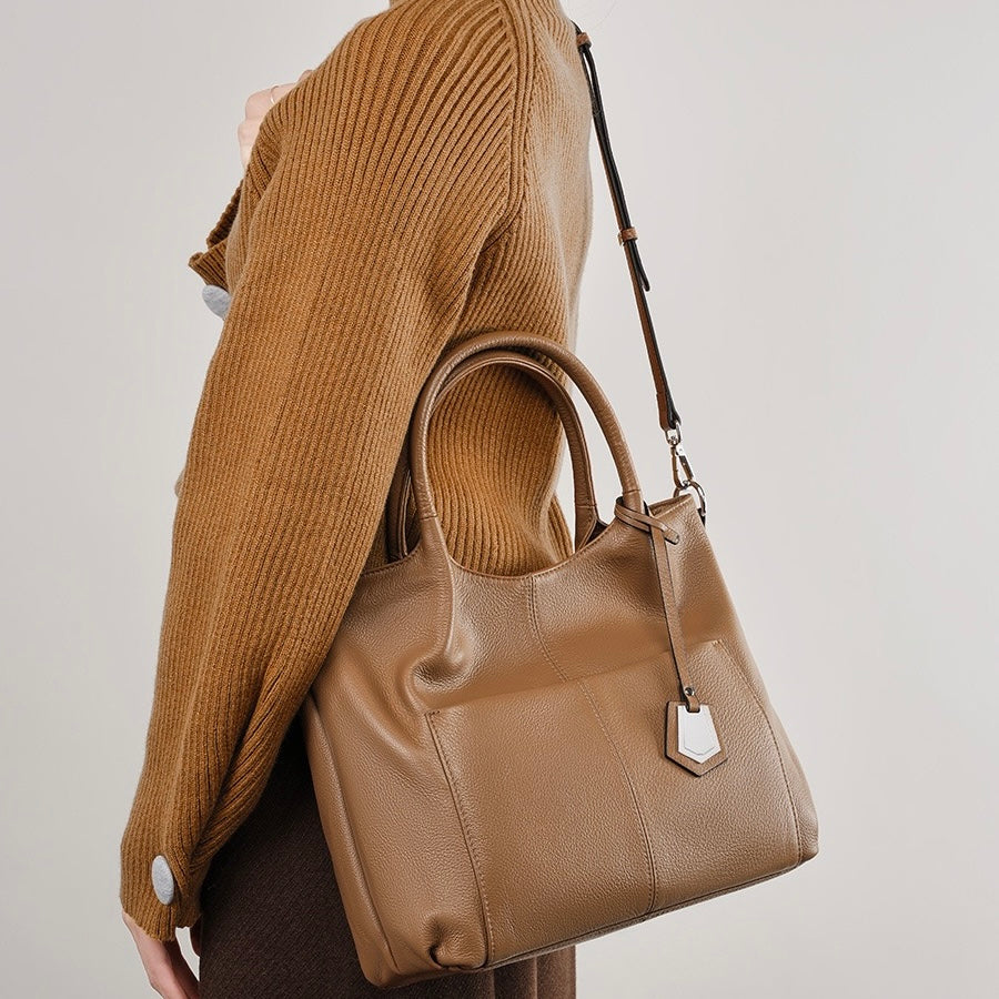 Sac fourre-tout grande capacité en cuir véritable pour femme – Style décontracté élégant