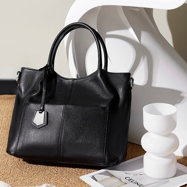 Sac fourre-tout grande capacité en cuir véritable pour femme – Style décontracté élégant