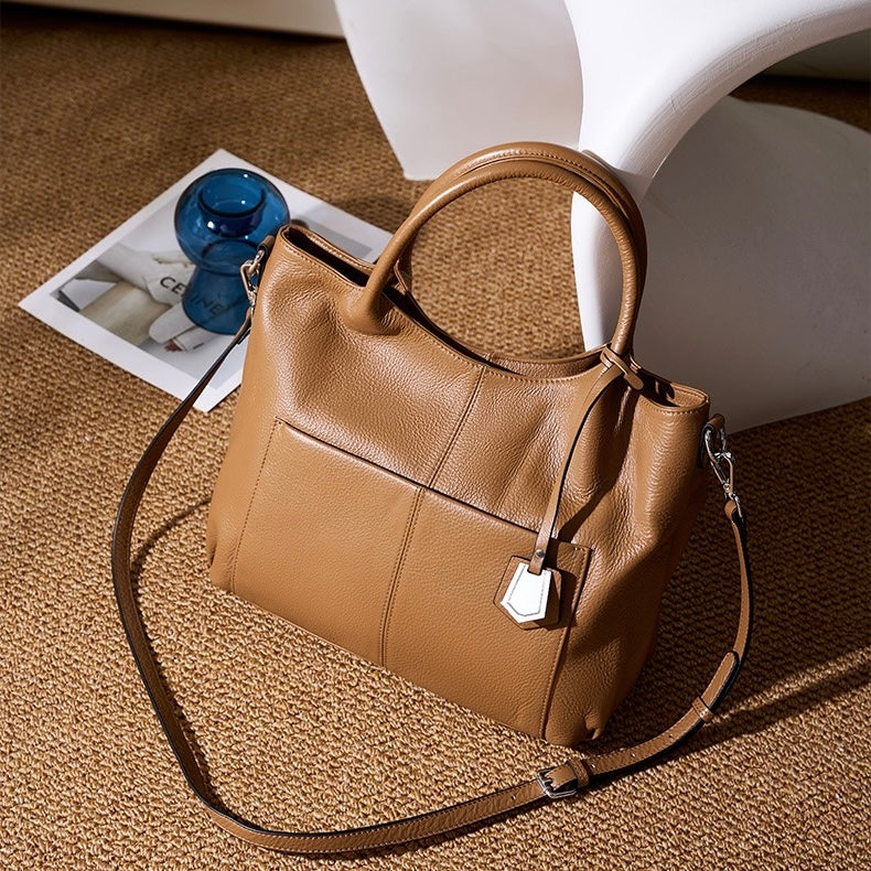 Sac fourre-tout grande capacité en cuir véritable pour femme – Style décontracté élégant