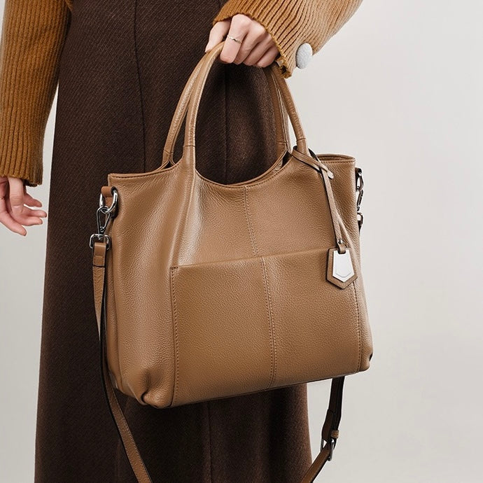Sac fourre-tout grande capacité en cuir véritable pour femme – Style décontracté élégant
