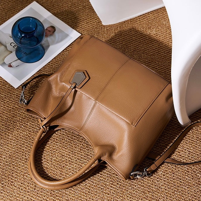 Sac fourre-tout grande capacité en cuir véritable pour femme – Style décontracté élégant
