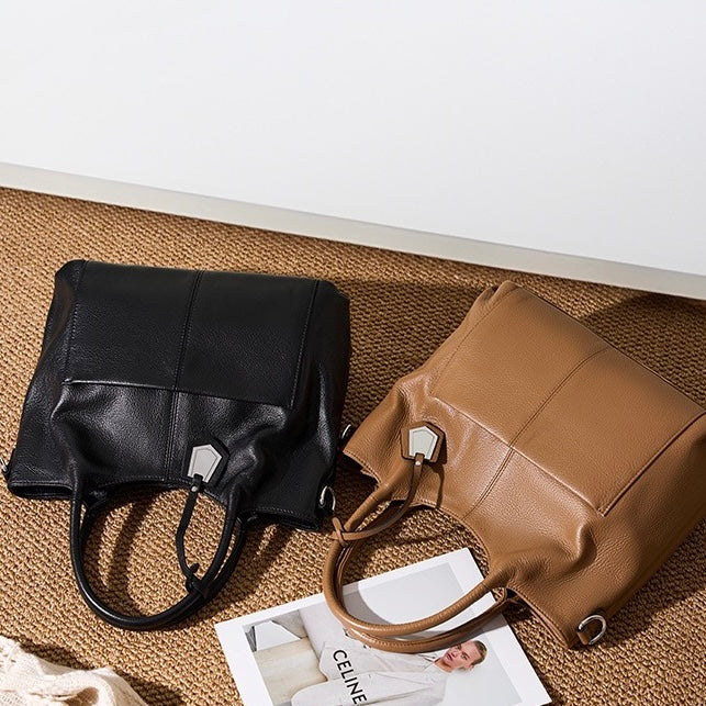 Sac fourre-tout grande capacité en cuir véritable pour femme – Style décontracté élégant