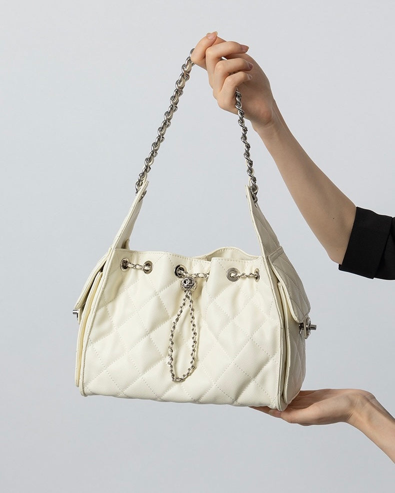 Beg Crossbody Baldi Kapasiti Besar Corak Kaviar Kulit Asli