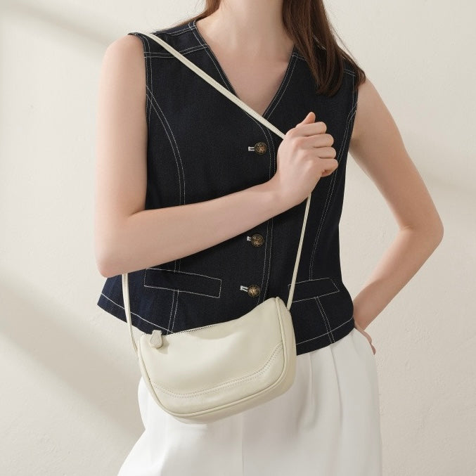 Mini-Umhängetasche aus echtem Leder für Damen – Elegante Handtasche aus genarbtem Leder für den Alltag