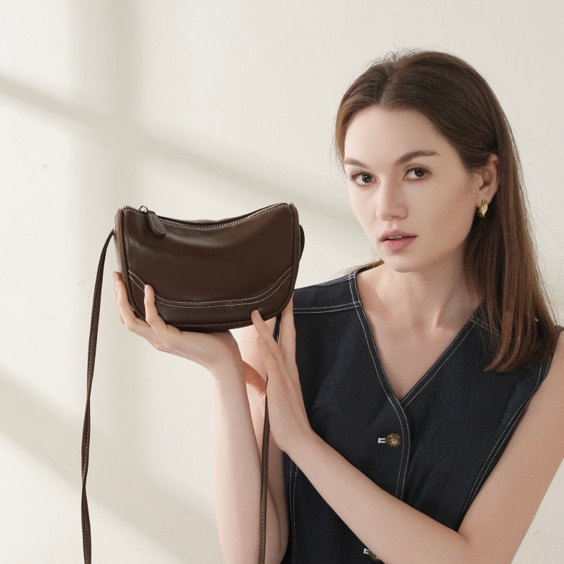 Mini-Umhängetasche aus echtem Leder für Damen – Elegante Handtasche aus genarbtem Leder für den Alltag