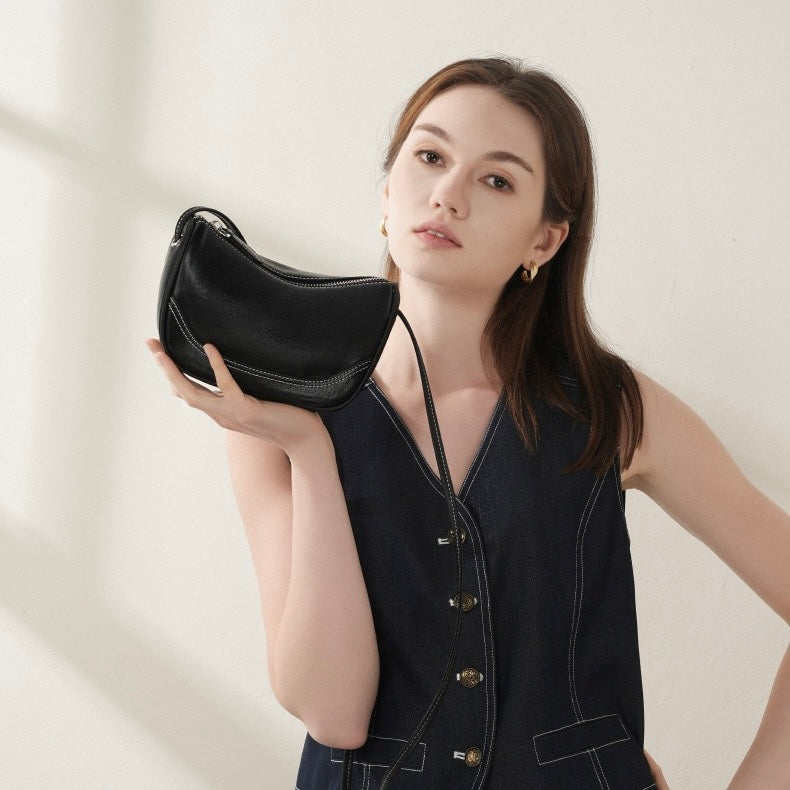 Mini-Umhängetasche aus echtem Leder für Damen – Elegante Handtasche aus genarbtem Leder für den Alltag