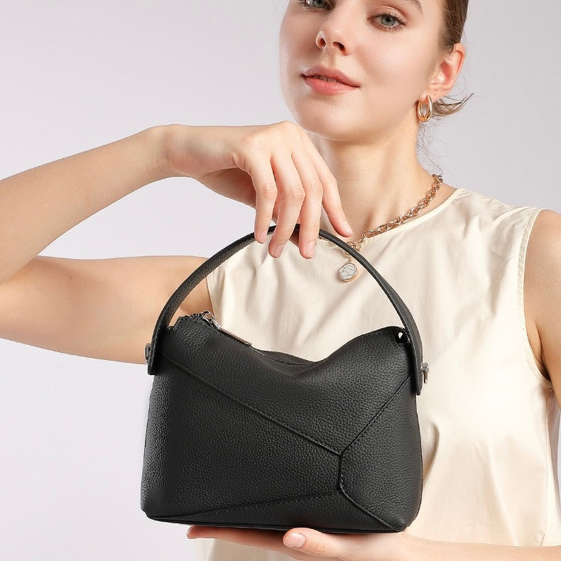 Geometrische Umhängetasche aus echtem Leder für Damen mit Kissen