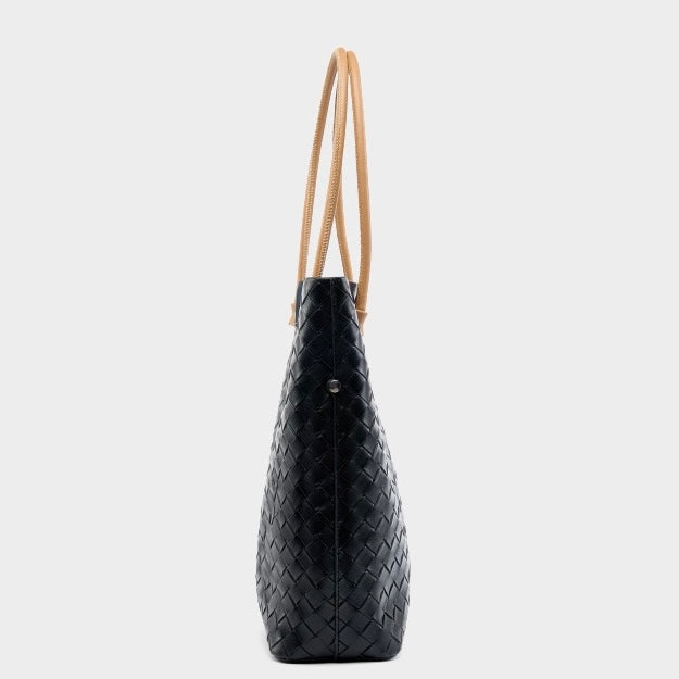 Sac fourre-tout minimaliste en cuir véritable tissé pour femme