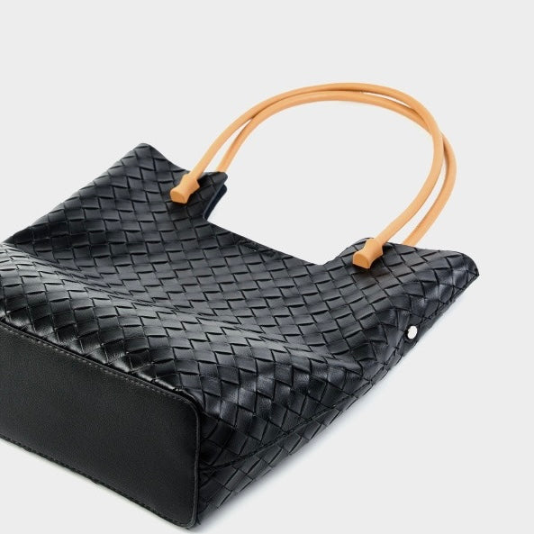 Sac fourre-tout minimaliste en cuir véritable tissé pour femme