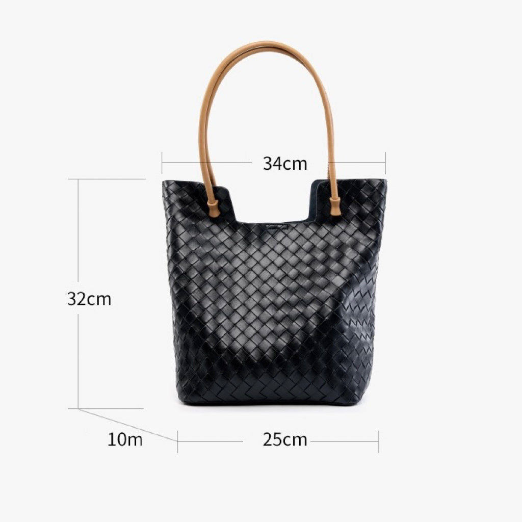 Sac fourre-tout minimaliste en cuir véritable tissé pour femme