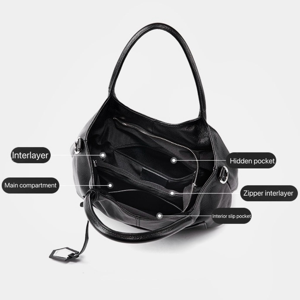 Sac fourre-tout grande capacité en cuir véritable pour femme – Style décontracté élégant