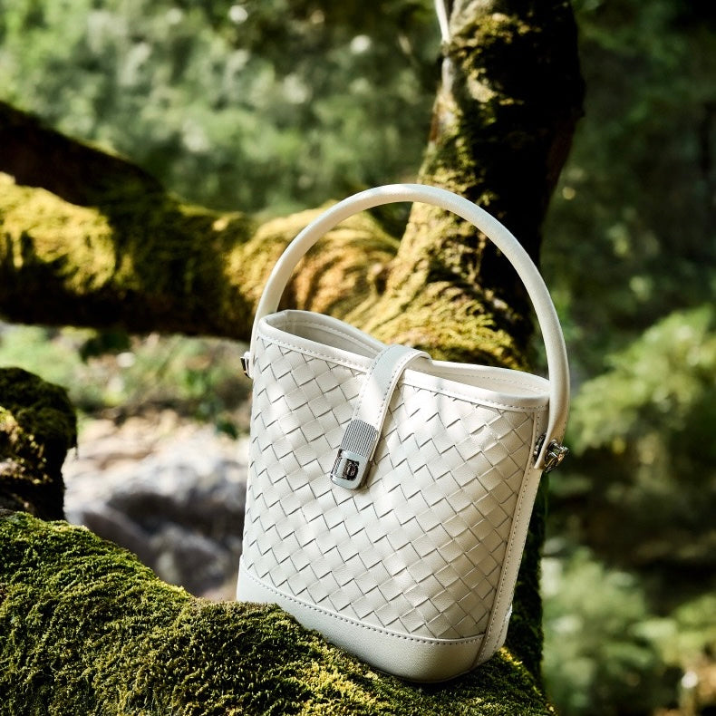 Sac seau tissé en peau de mouton véritable pour femme – Style décontracté élégant