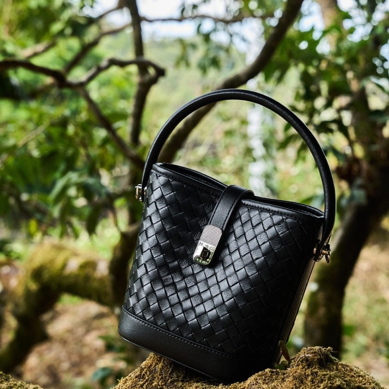 Sac seau tissé en peau de mouton véritable pour femme – Style décontracté élégant