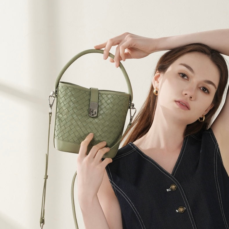 Sac seau tissé en peau de mouton véritable pour femme – Style décontracté élégant