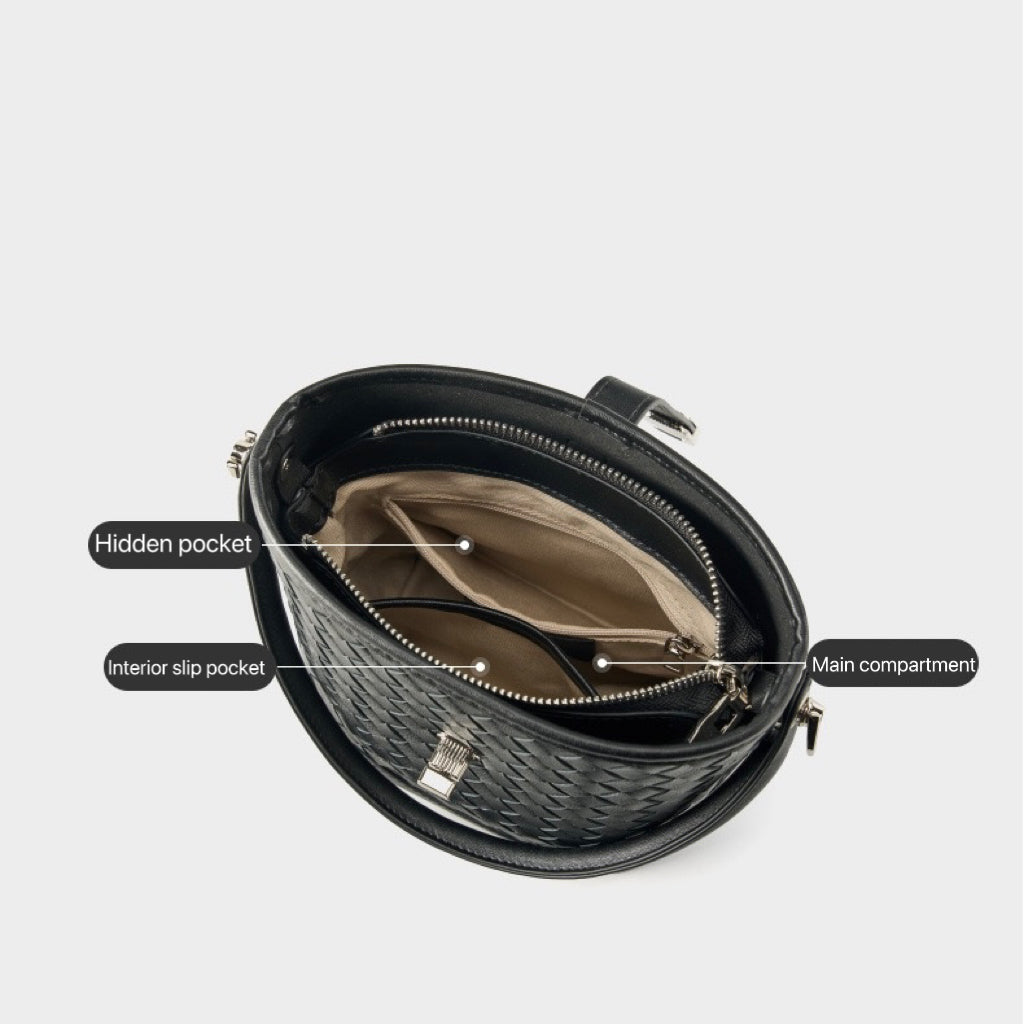 Sac seau tissé en peau de mouton véritable pour femme – Style décontracté élégant