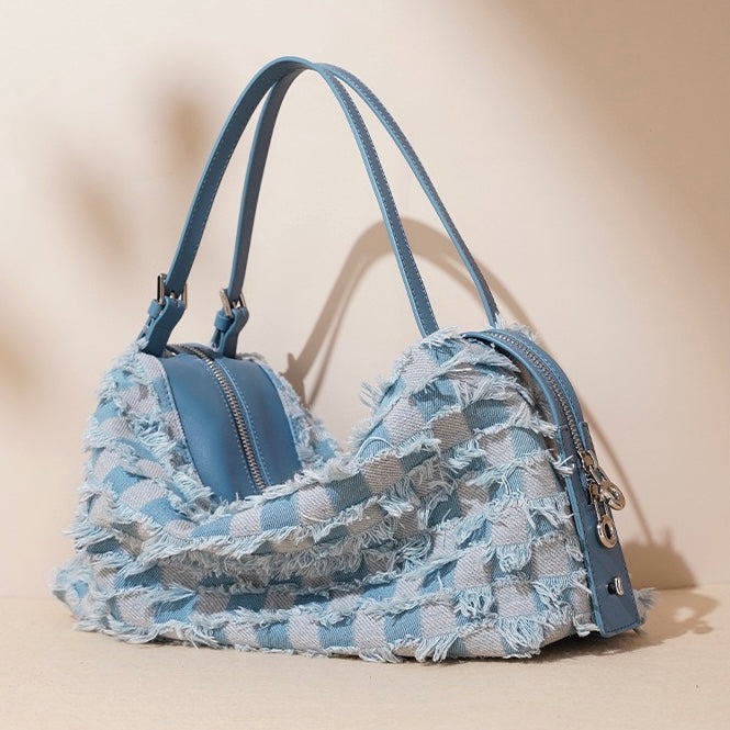 Damen-Umhängetasche aus echtem Leder im Patchwork-Stil im Vintage-Stil