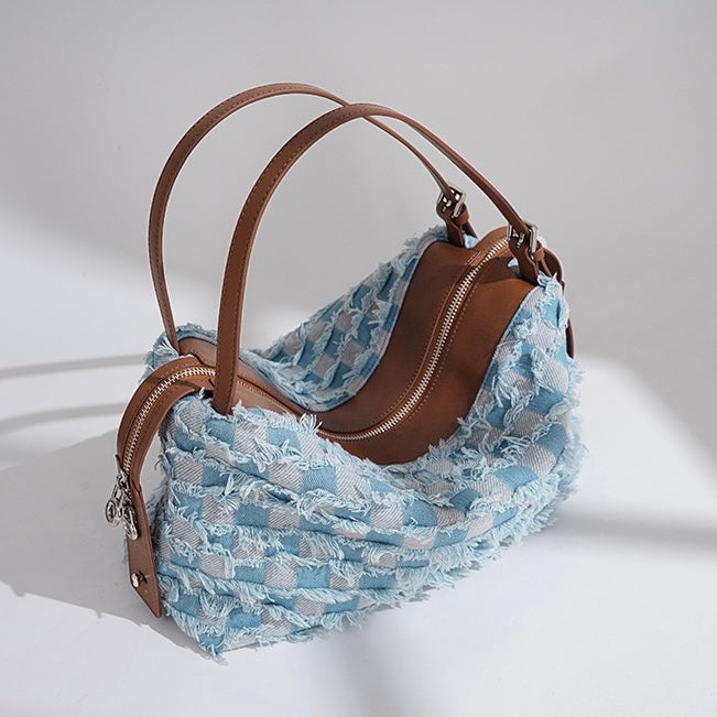 Damen-Umhängetasche aus echtem Leder im Patchwork-Stil im Vintage-Stil
