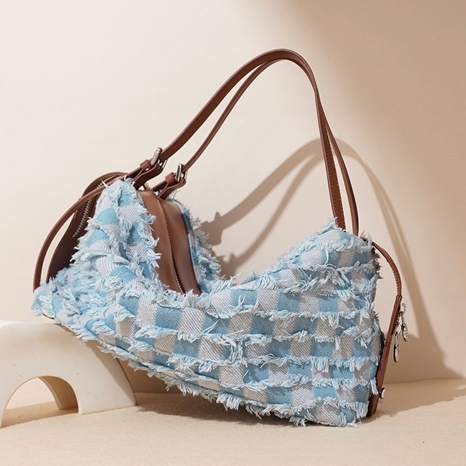 Damen-Umhängetasche aus echtem Leder im Patchwork-Stil im Vintage-Stil
