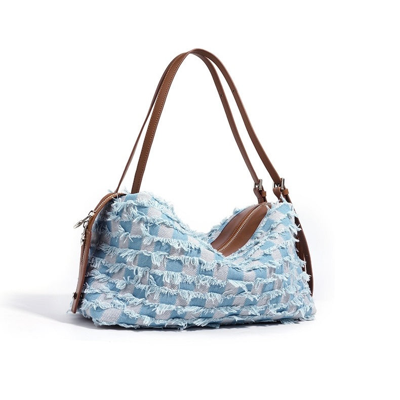 Damen-Umhängetasche aus echtem Leder im Patchwork-Stil im Vintage-Stil