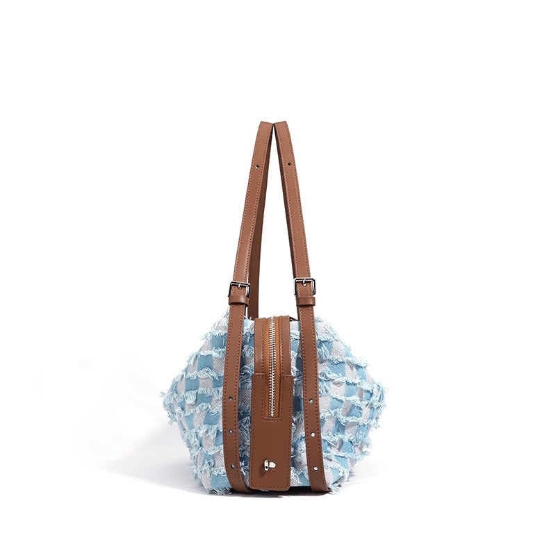 Damen-Umhängetasche aus echtem Leder im Patchwork-Stil im Vintage-Stil
