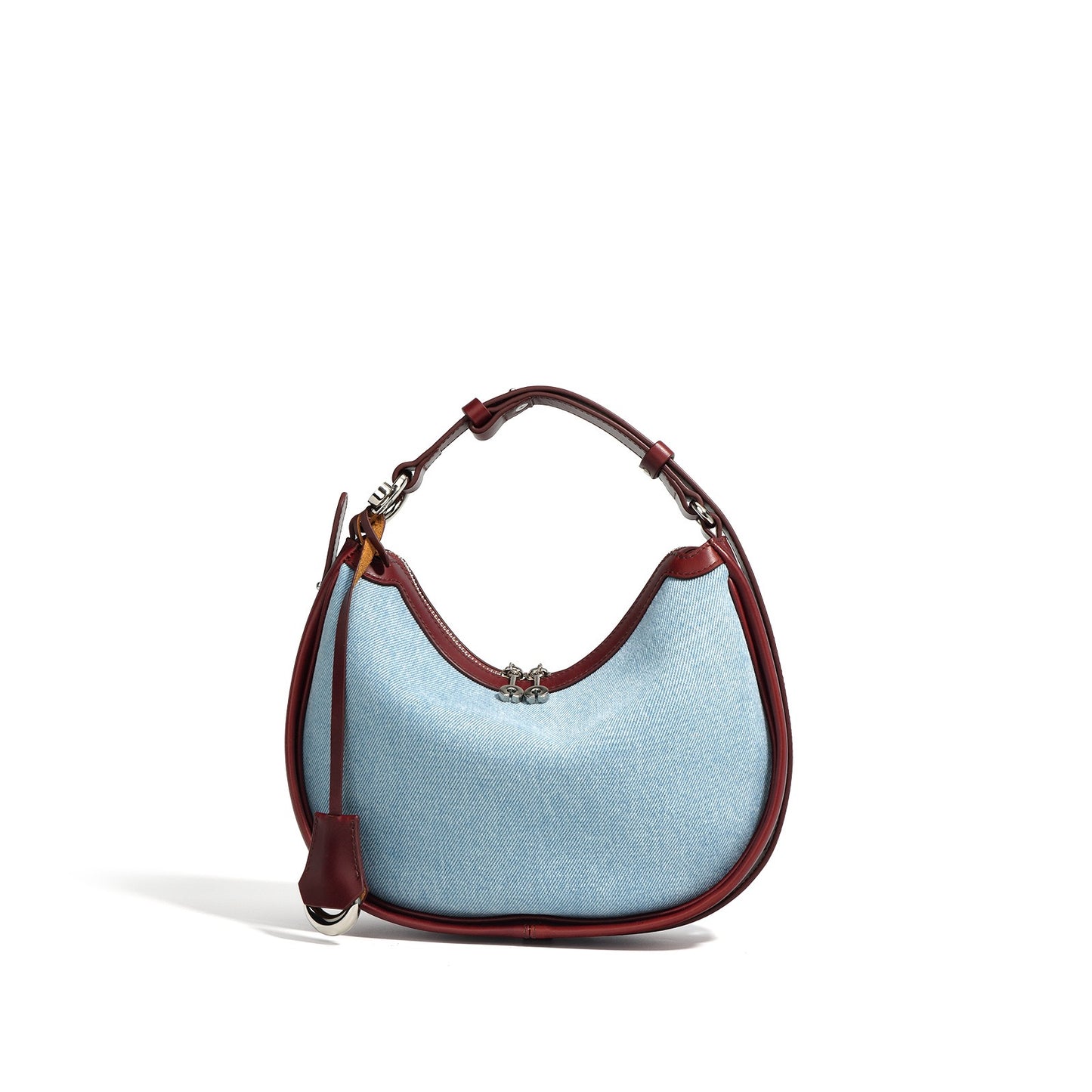 Damen-Umhängetasche aus echtem Leder und Denim „Crescent“ – Mini-Edition Frühling/Sommer