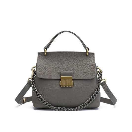 Bolso bandolera cruzado de cadena con carcasa de cuero genuino para mujer