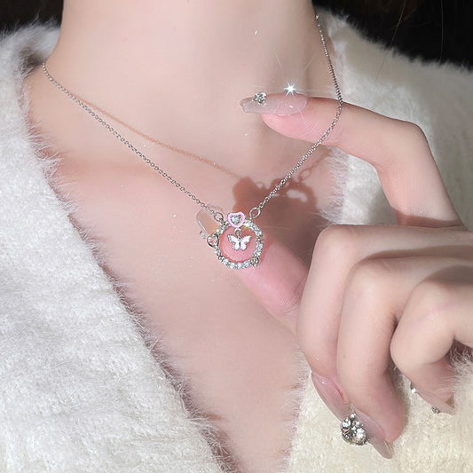 Pink Butterfly Garden Necklace