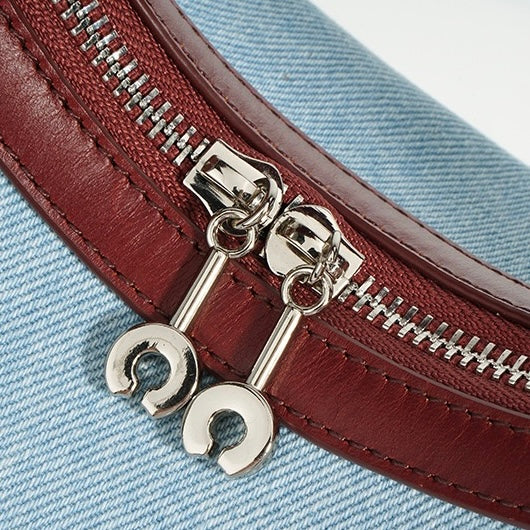 Damen-Umhängetasche aus echtem Leder und Denim „Crescent“ – Mini-Edition Frühling/Sommer