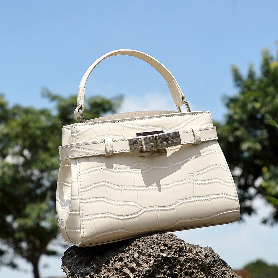 Damen-Nischenhandtasche aus echtem Leder mit Krokodilmuster